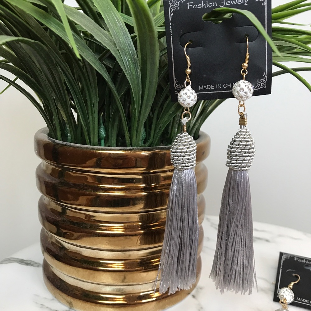 ‼️ Grey Thread Tassel Drop Ear Earrings Boho Chic